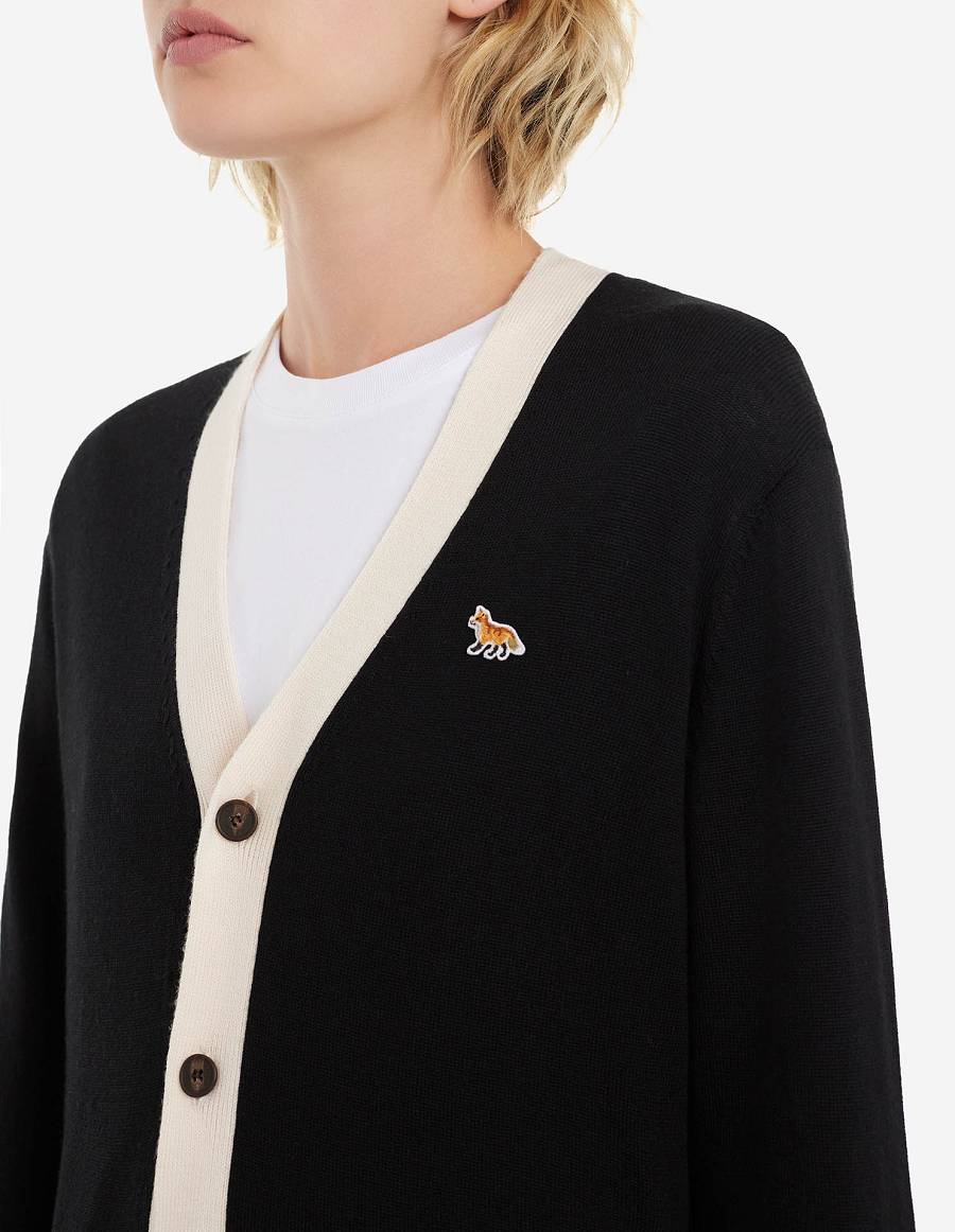 Black Men's Maison Kitsune Baby Fox Patch Bi-color Classic Cardigan | AU-Q0891