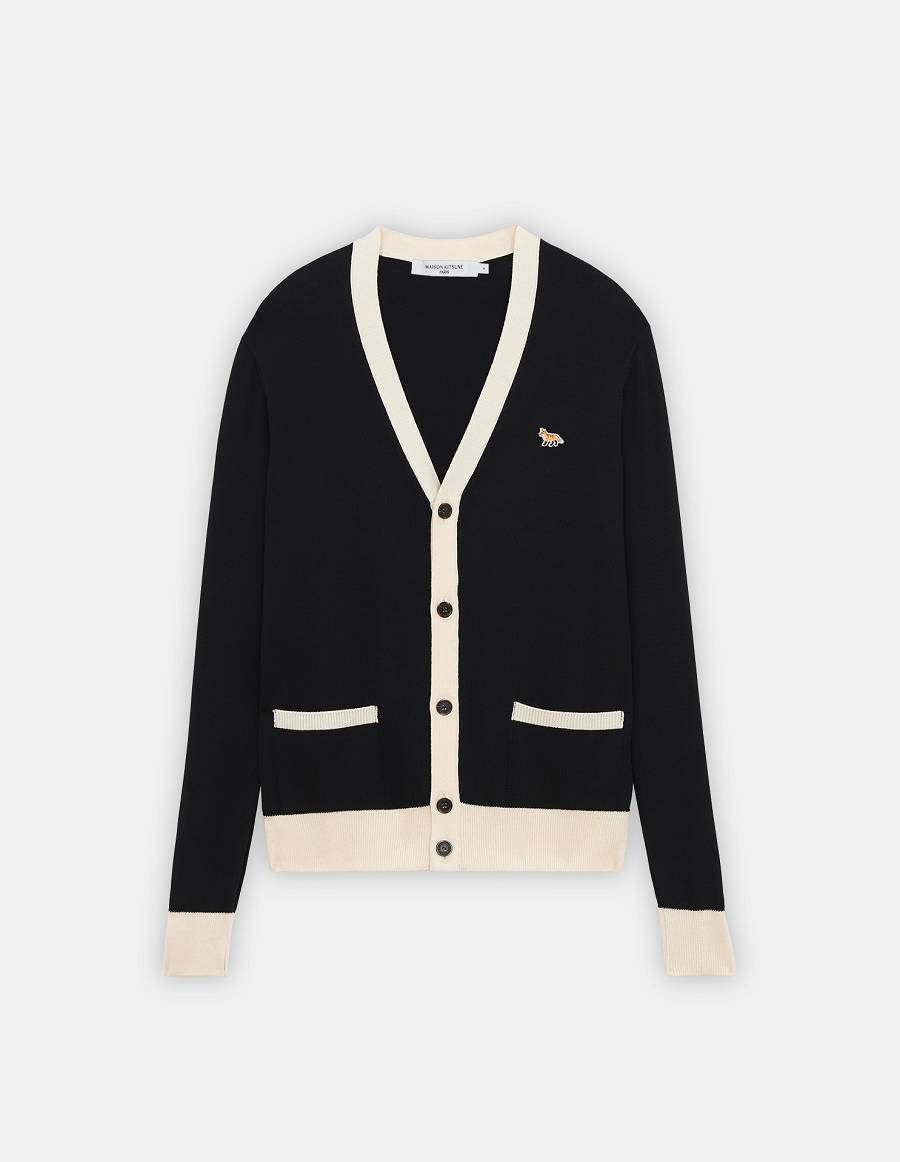 Black Men\'s Maison Kitsune Baby Fox Patch Bi-color Classic Cardigan | AU-Q0891