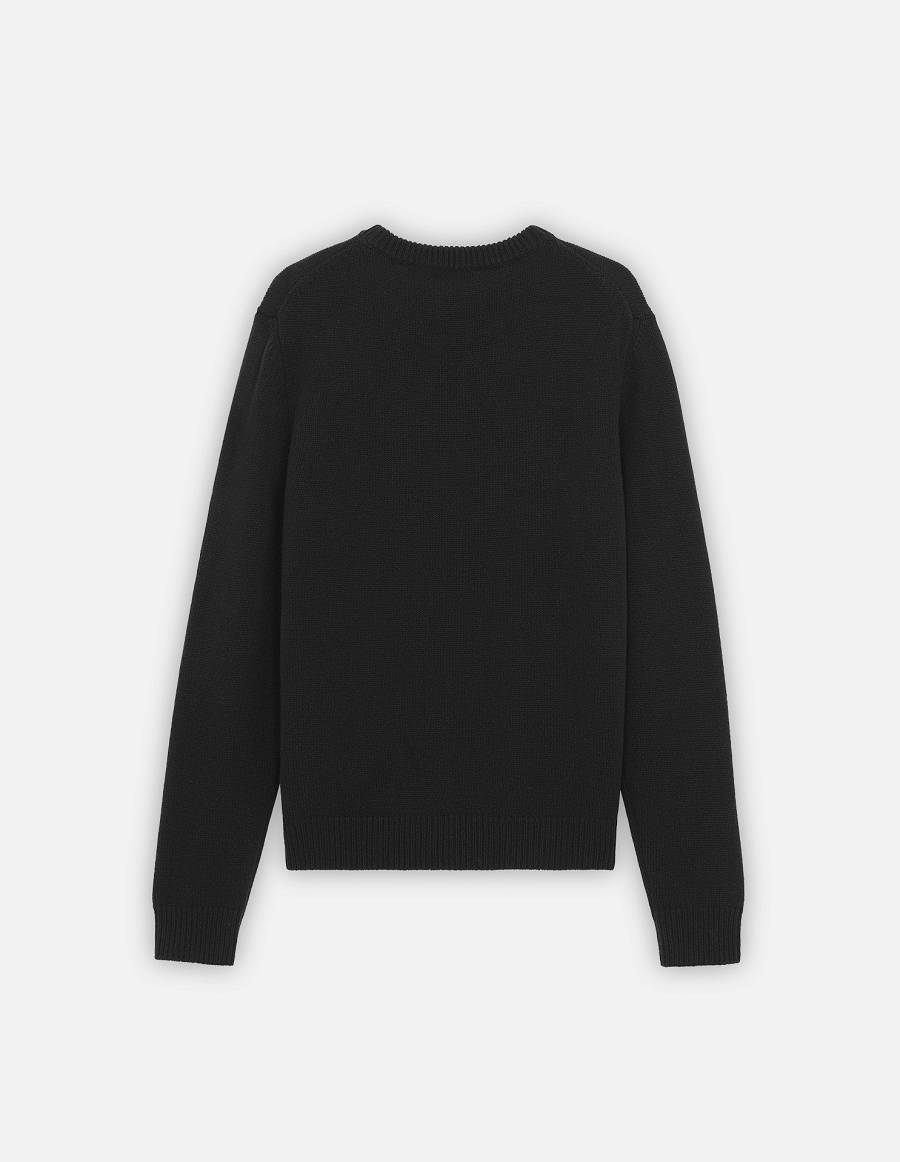 Black Men's Maison Kitsune Big Fox Head Classic Sweaters | AU-Q0322