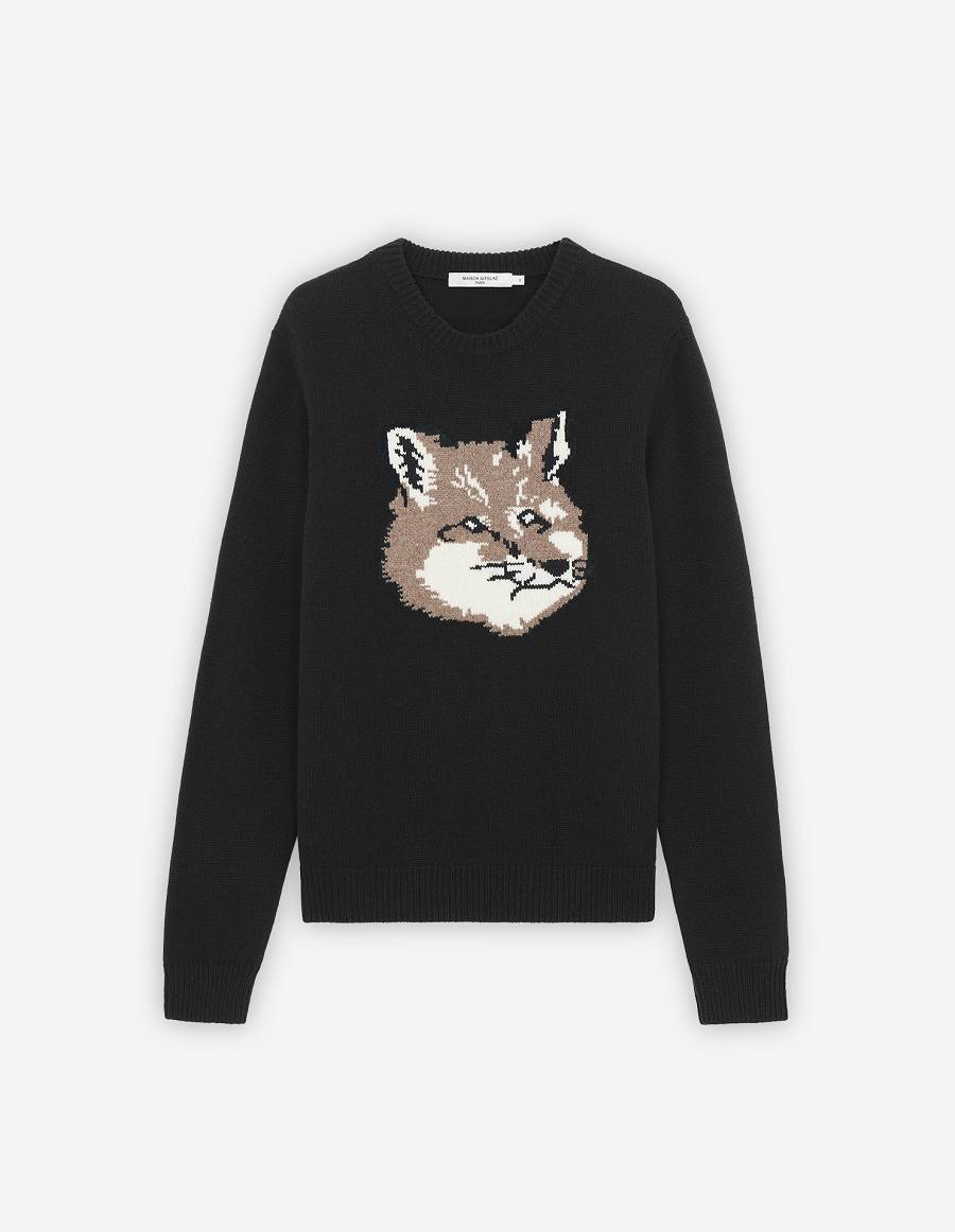 Black Men\'s Maison Kitsune Big Fox Head Classic Sweaters | AU-Q0322