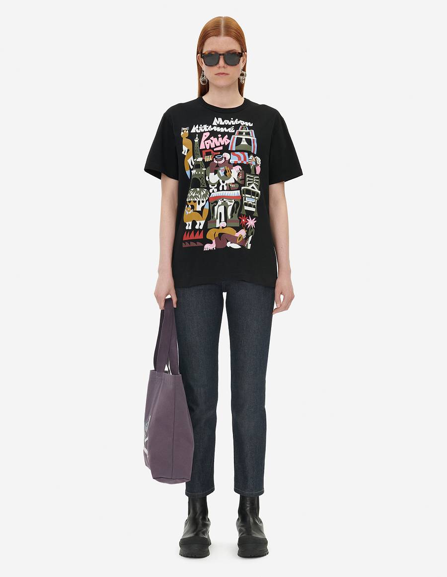 Black Men's Maison Kitsune Bill Rebholz Paris Classic T Shirts | AU-E0845