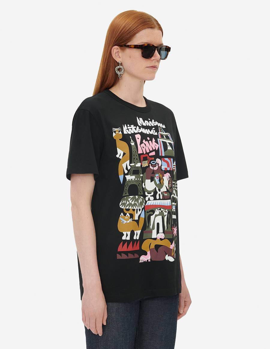 Black Men's Maison Kitsune Bill Rebholz Paris Classic T Shirts | AU-E0845