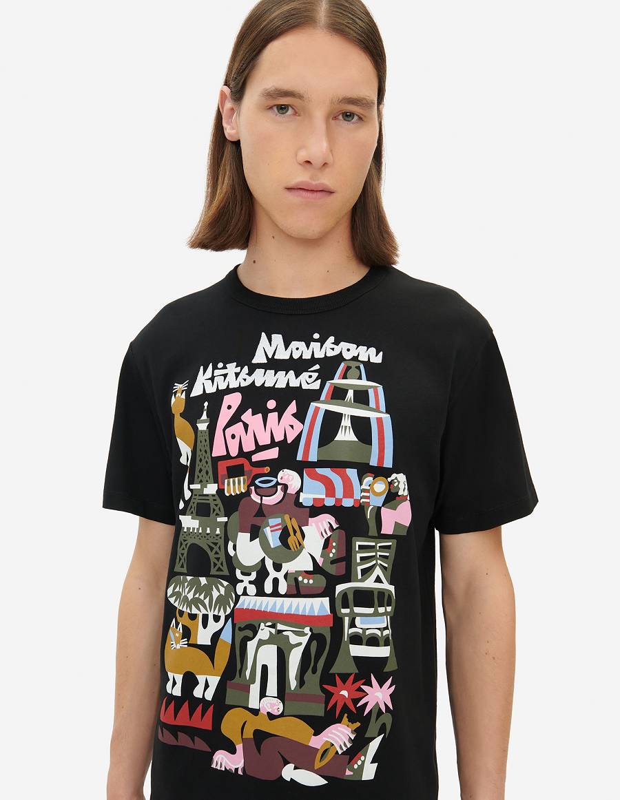 Black Men's Maison Kitsune Bill Rebholz Paris Classic T Shirts | AU-E0845