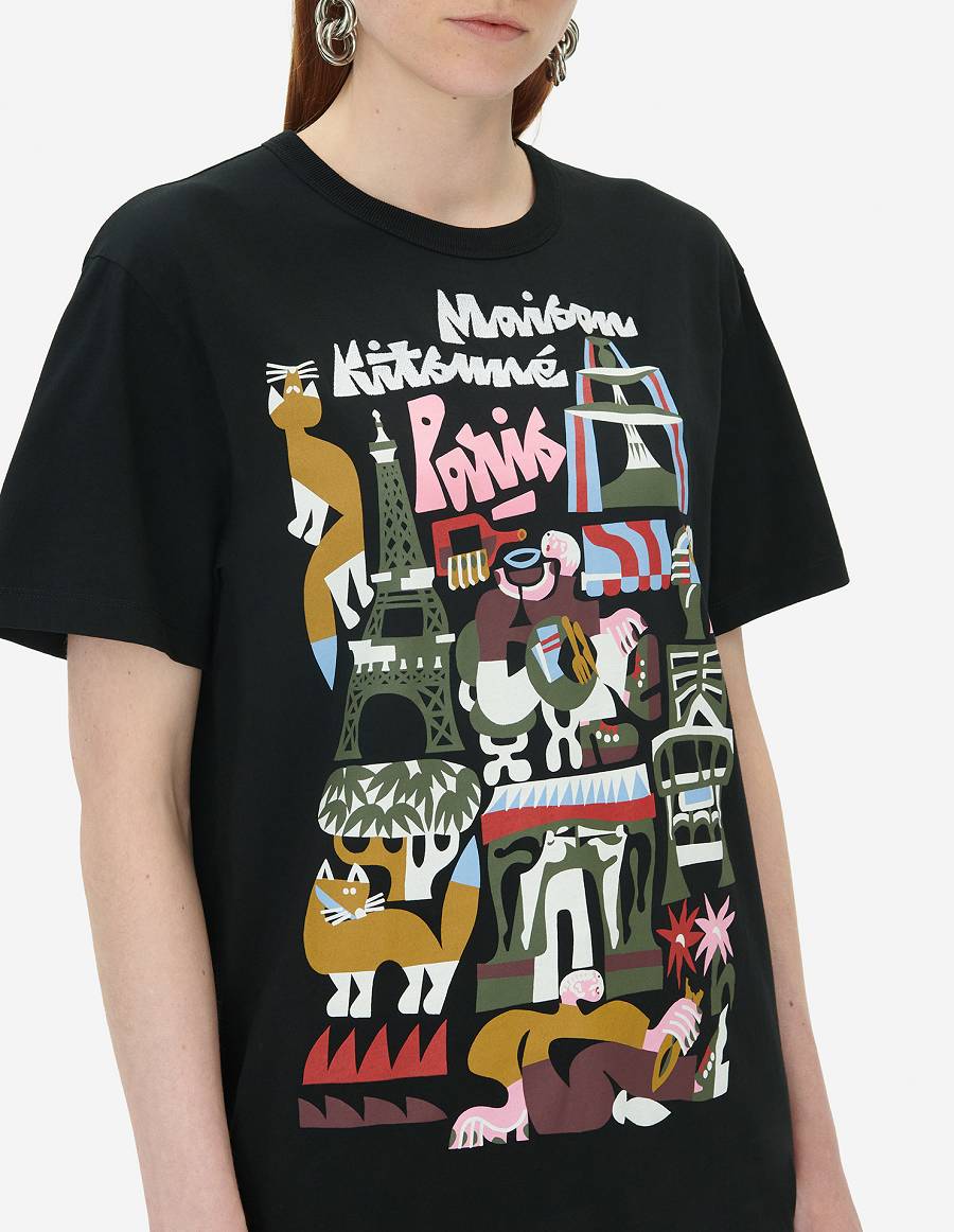 Black Men's Maison Kitsune Bill Rebholz Paris Classic T Shirts | AU-E0845