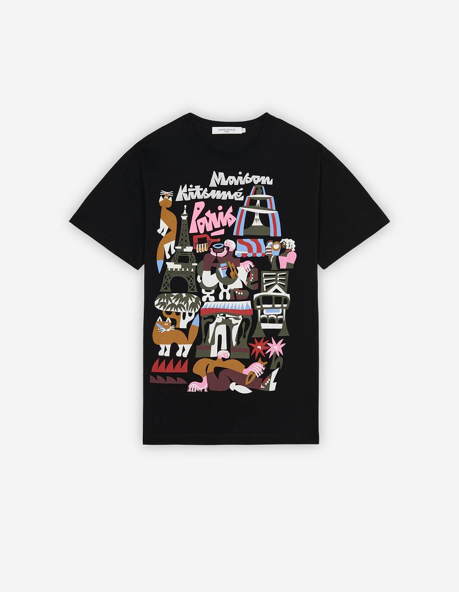 Black Men\'s Maison Kitsune Bill Rebholz Paris Classic T Shirts | AU-E0845