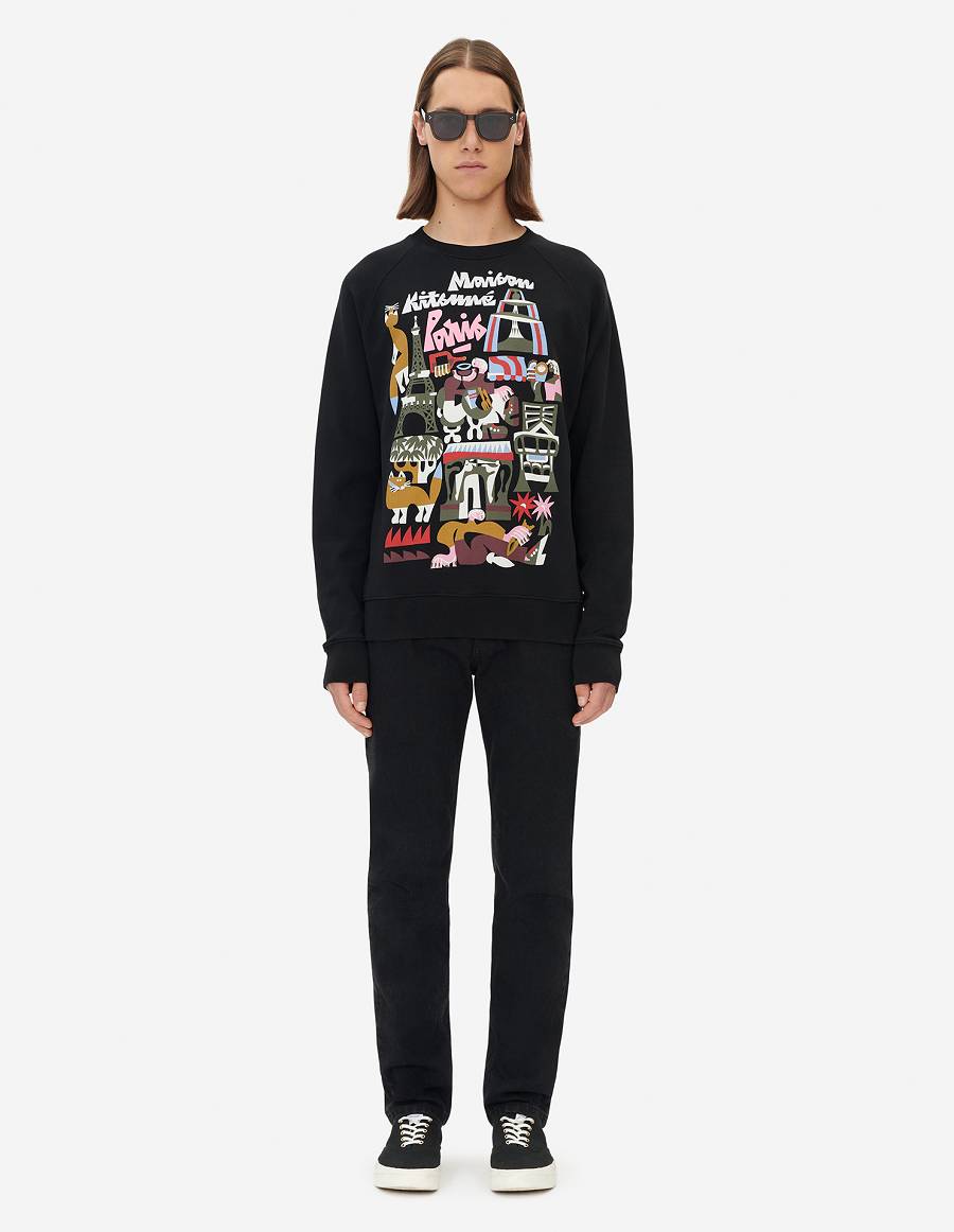 Black Men's Maison Kitsune Bill Rebholz Paris Clean Sweatshirts | AU-G0559