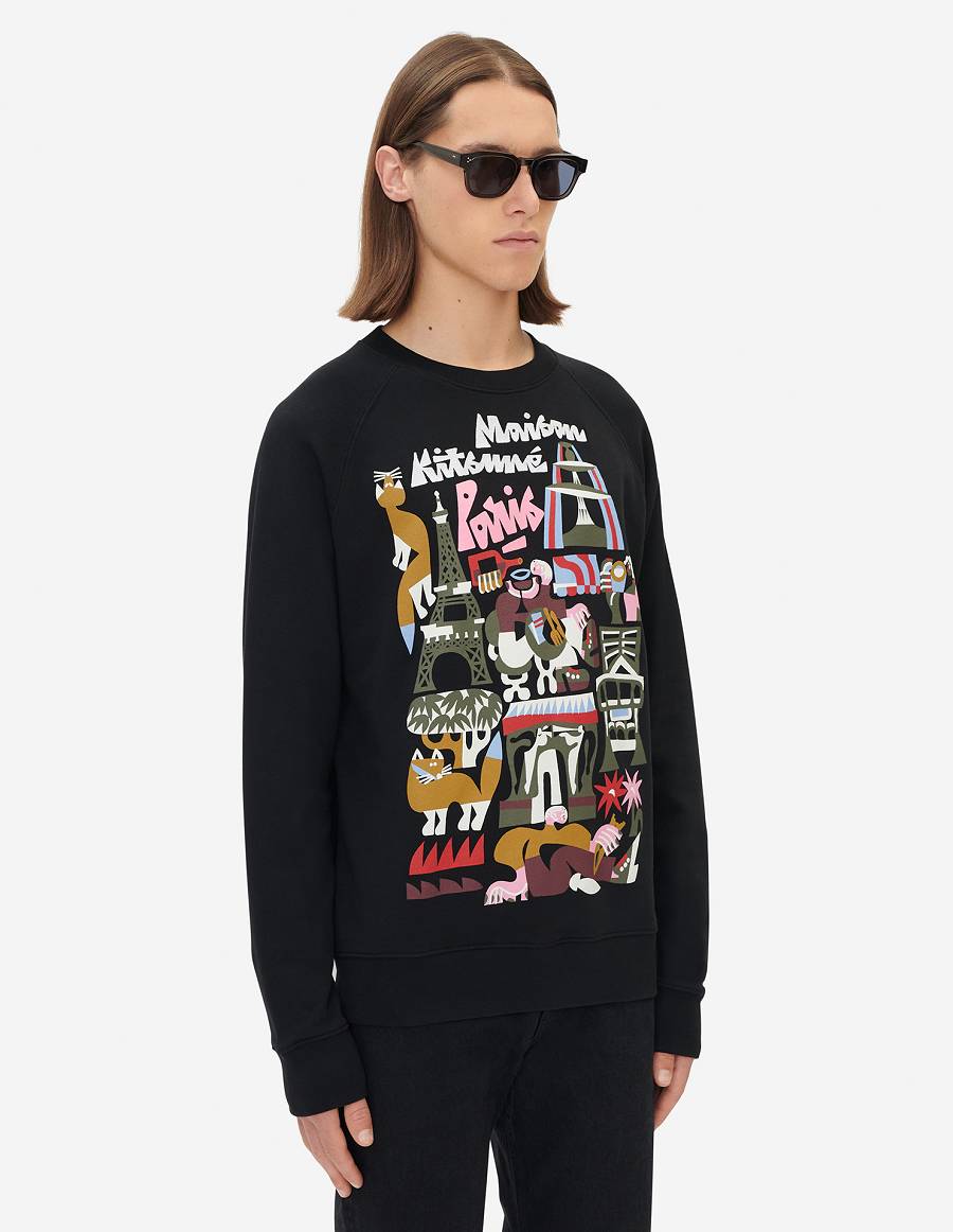 Black Men's Maison Kitsune Bill Rebholz Paris Clean Sweatshirts | AU-G0559