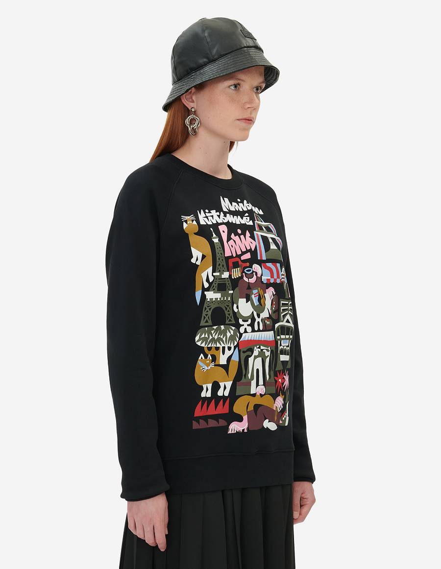 Black Men's Maison Kitsune Bill Rebholz Paris Clean Sweatshirts | AU-G0559