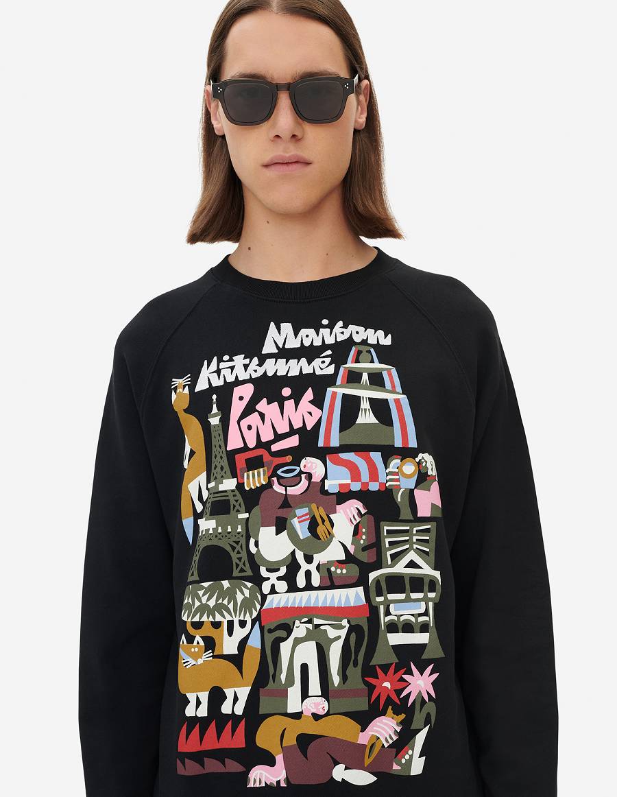 Black Men's Maison Kitsune Bill Rebholz Paris Clean Sweatshirts | AU-G0559