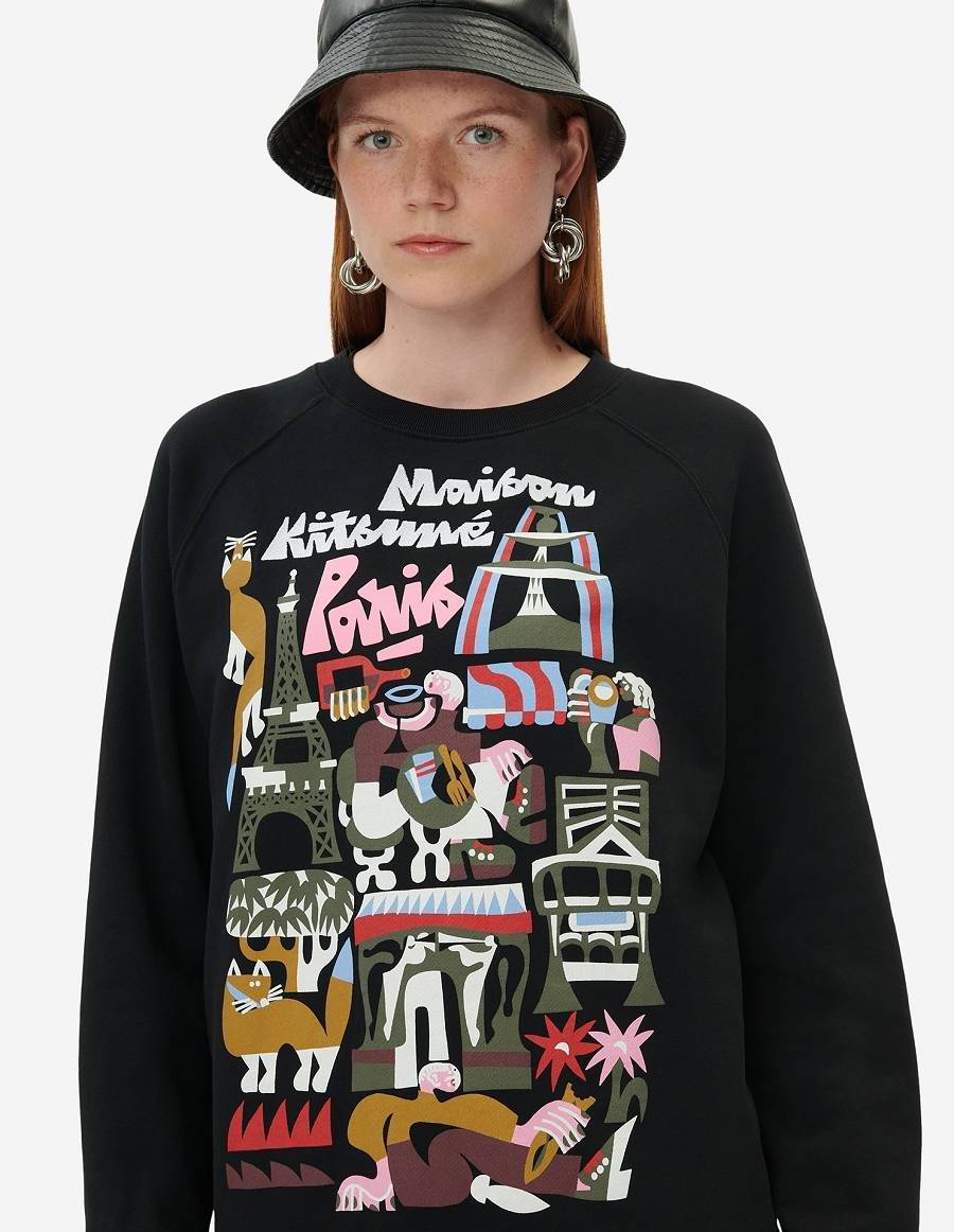 Black Men's Maison Kitsune Bill Rebholz Paris Clean Sweatshirts | AU-G0559