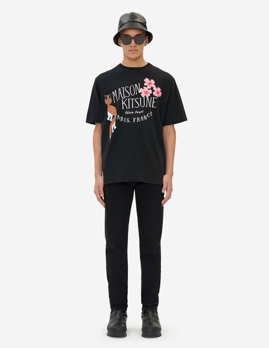 Black Men's Maison Kitsune Bill Rebholz Palais Royal Easy T Shirts | AU-G0800