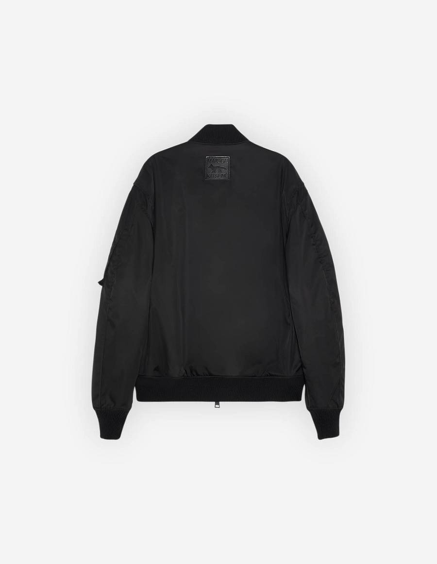 Black Men's Maison Kitsune Bomber Jackets | AU-C0231