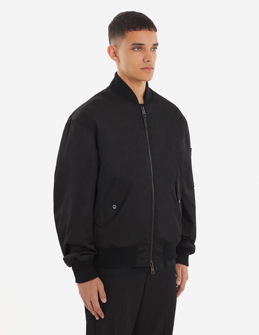 Black Men's Maison Kitsune Bomber Jackets | AU-C0231