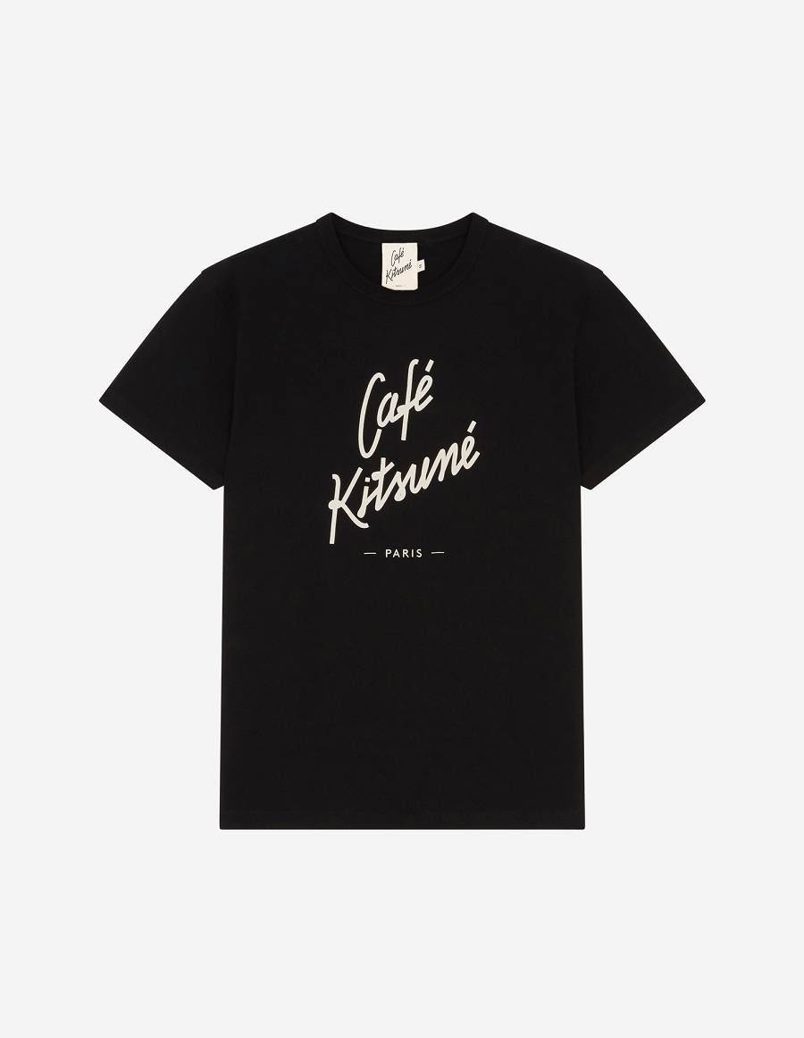 Black Men\'s Maison Kitsune Cafe Kitsune T Shirts | AU-C0405