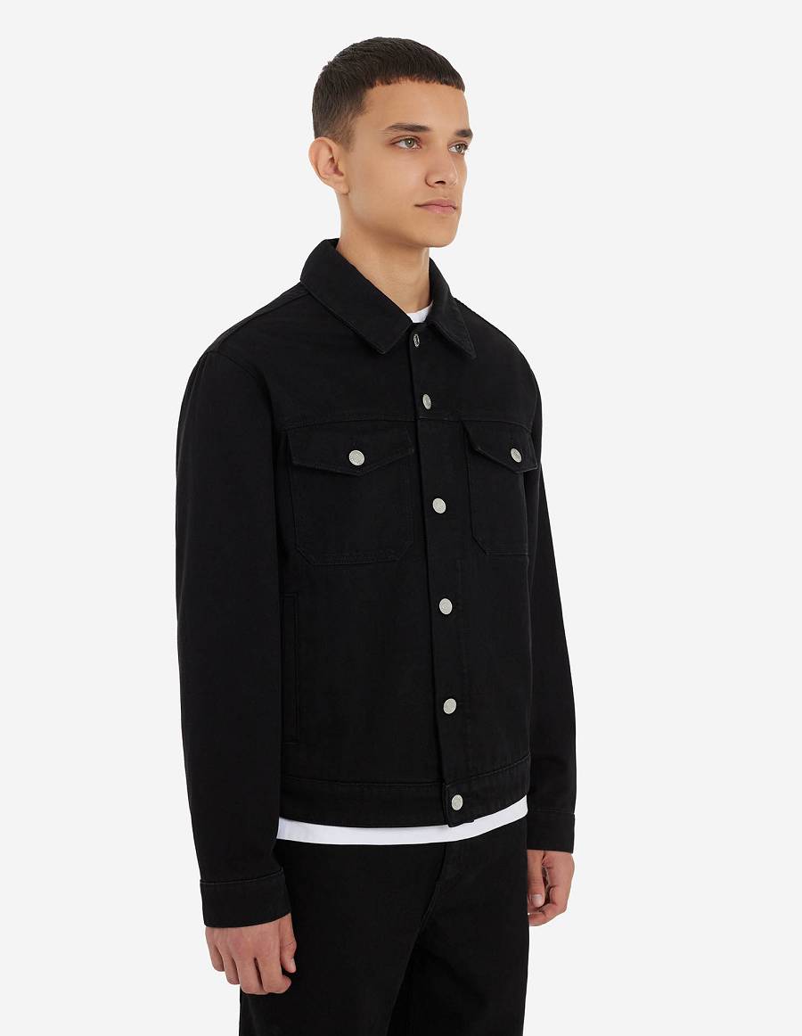 Black Men's Maison Kitsune Cafe Trucker Jackets | AU-F0M03