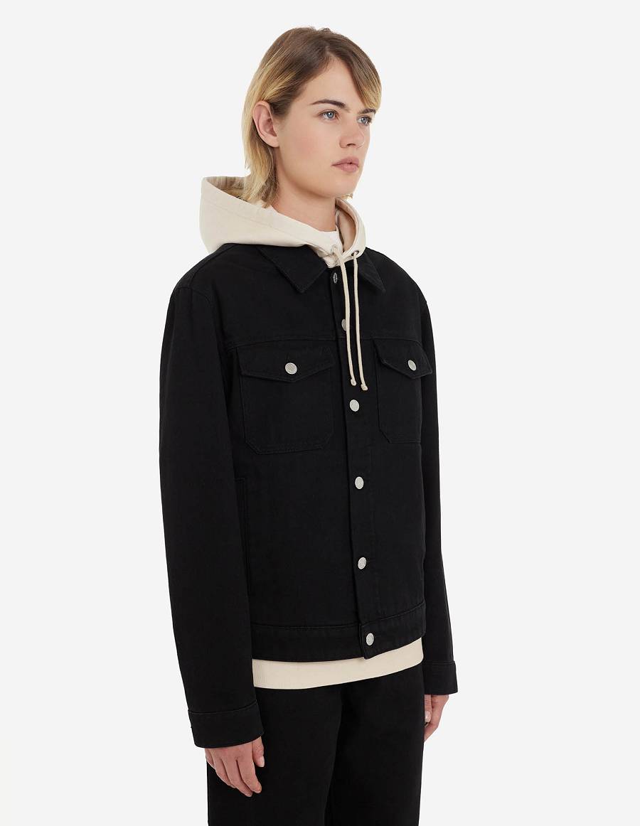 Black Men's Maison Kitsune Cafe Trucker Jackets | AU-F0M03