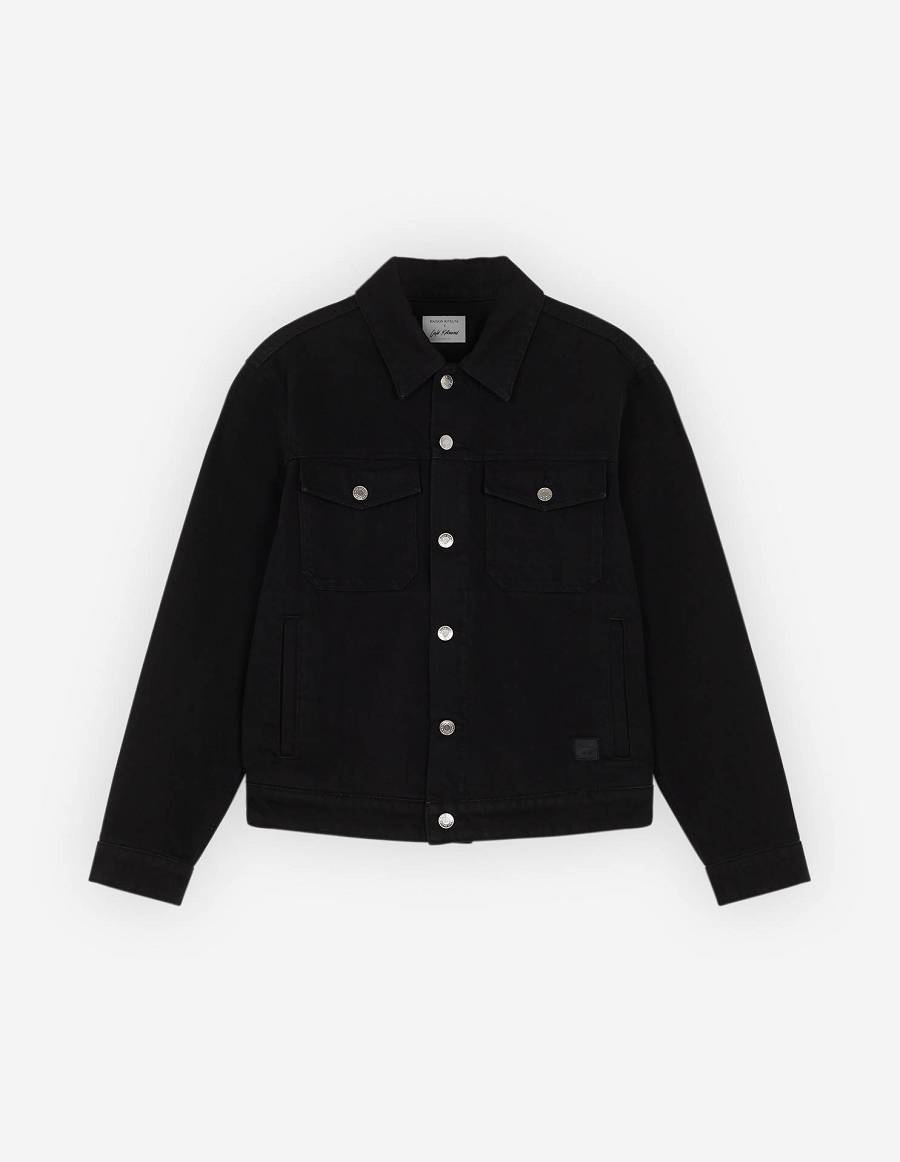 Black Men\'s Maison Kitsune Cafe Trucker Jackets | AU-F0M03