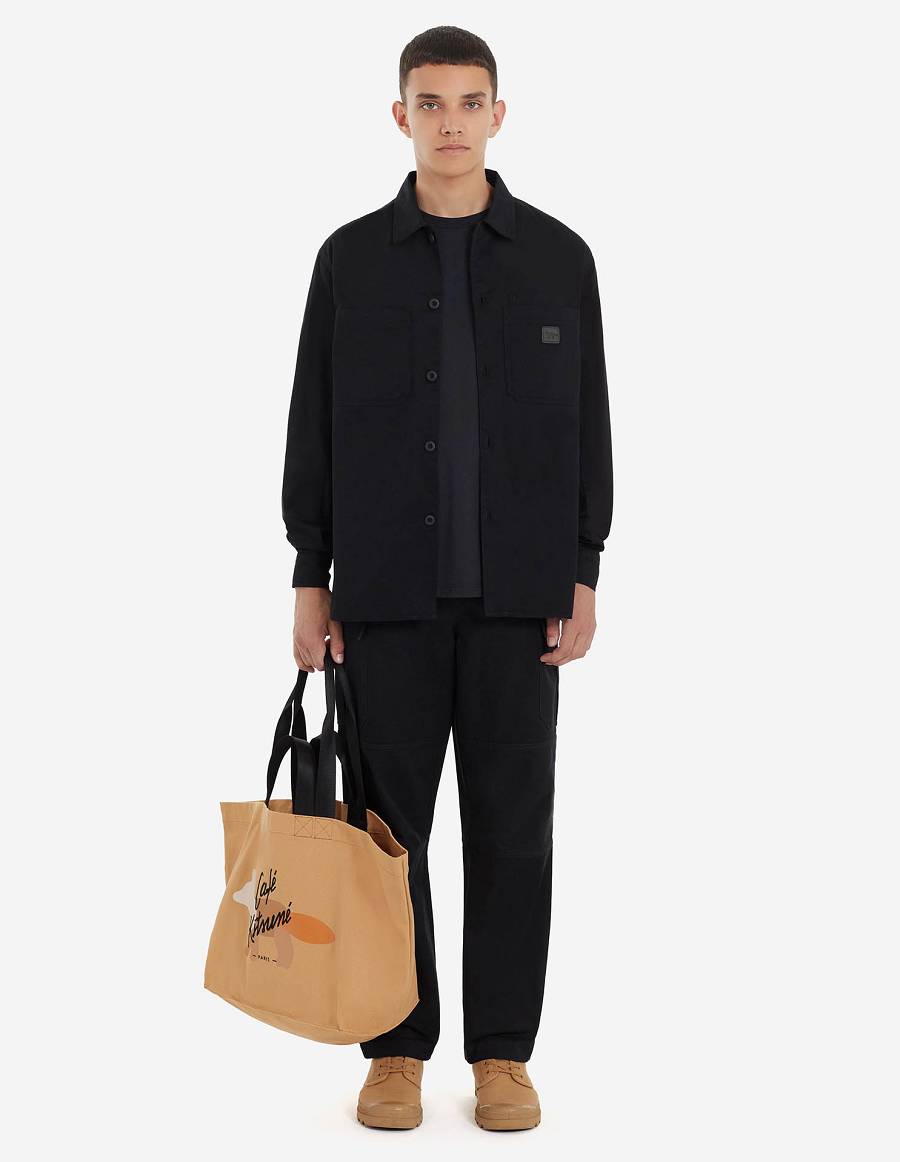 Black Men's Maison Kitsune Cafe Workwear Shirts | AU-Q0833