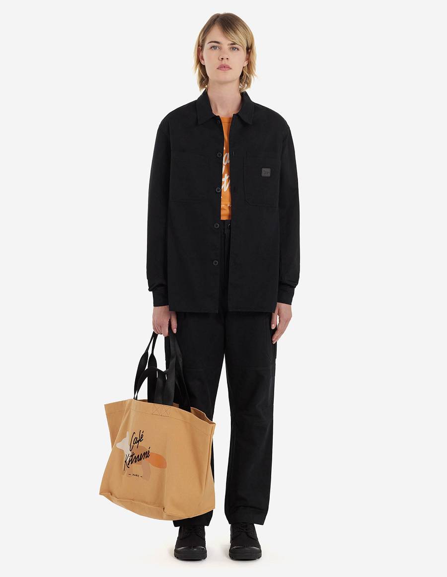 Black Men's Maison Kitsune Cafe Workwear Shirts | AU-Q0833