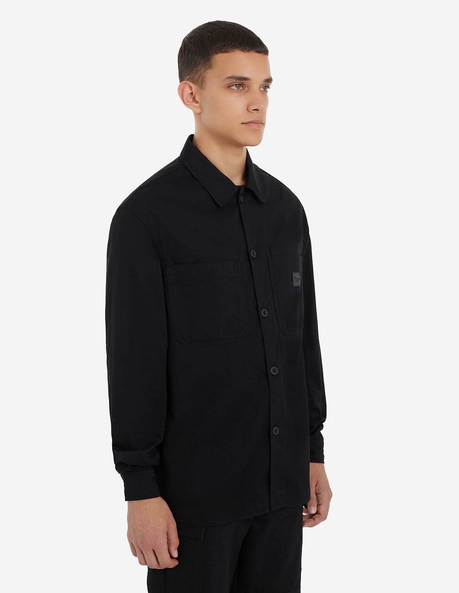 Black Men's Maison Kitsune Cafe Workwear Shirts | AU-Q0833