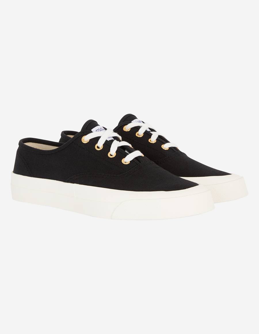 Black Men\'s Maison Kitsune Canvas Laced Sneakers | AU-M0649