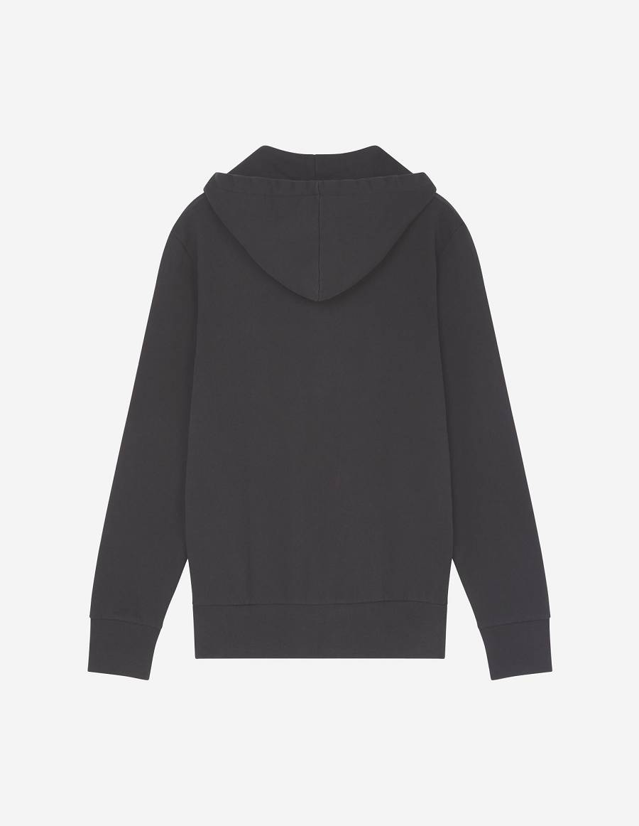 Black Men's Maison Kitsune Chillax Fox Patch Zipped Hoodies | AU-L0M40