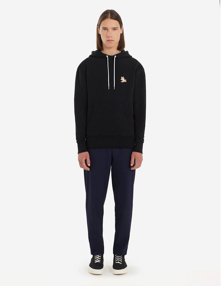 Black Men's Maison Kitsune Chillax Fox Patch Classic Hoodies | AU-M0156