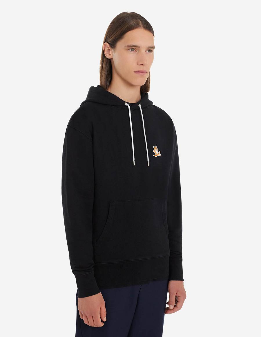 Black Men's Maison Kitsune Chillax Fox Patch Classic Hoodies | AU-M0156