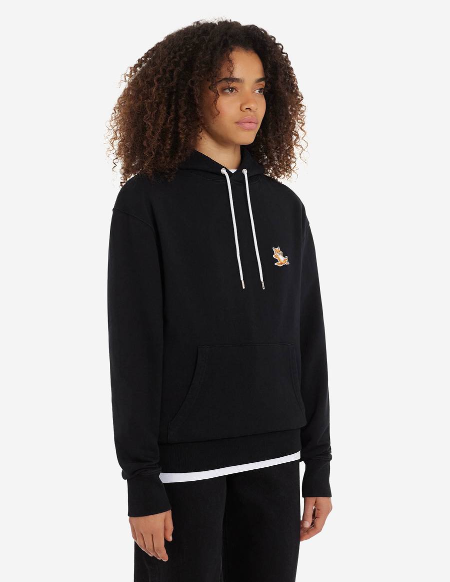 Black Men's Maison Kitsune Chillax Fox Patch Classic Hoodies | AU-M0156