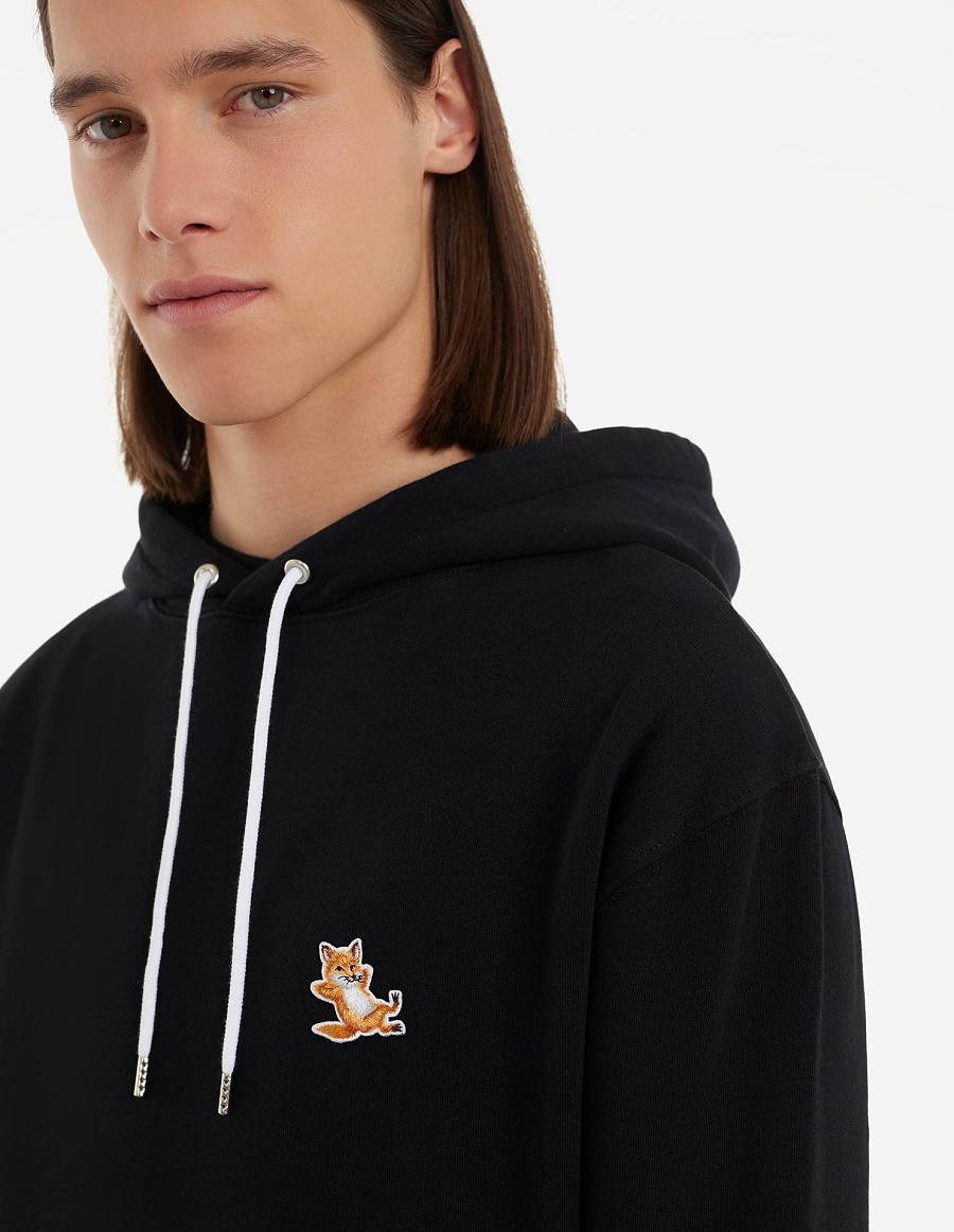 Black Men's Maison Kitsune Chillax Fox Patch Classic Hoodies | AU-M0156