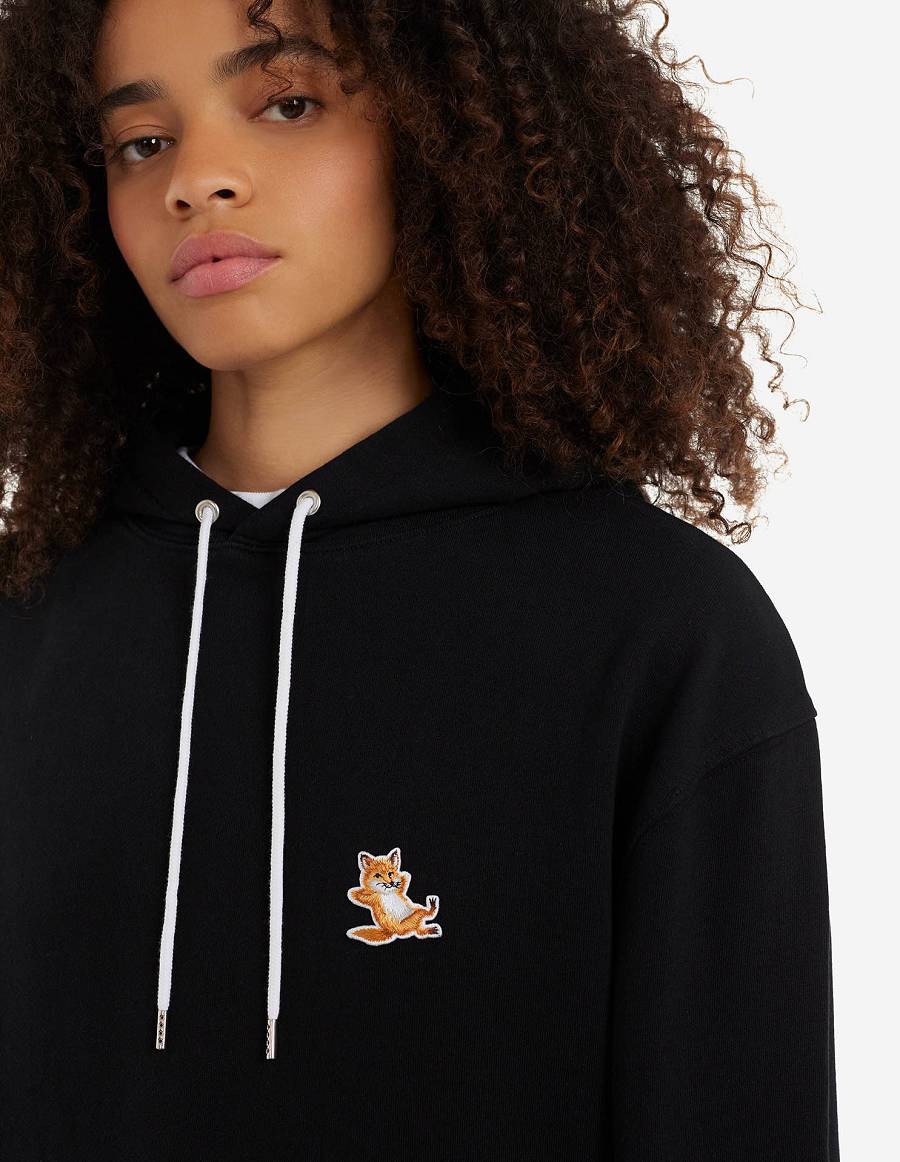 Black Men's Maison Kitsune Chillax Fox Patch Classic Hoodies | AU-M0156