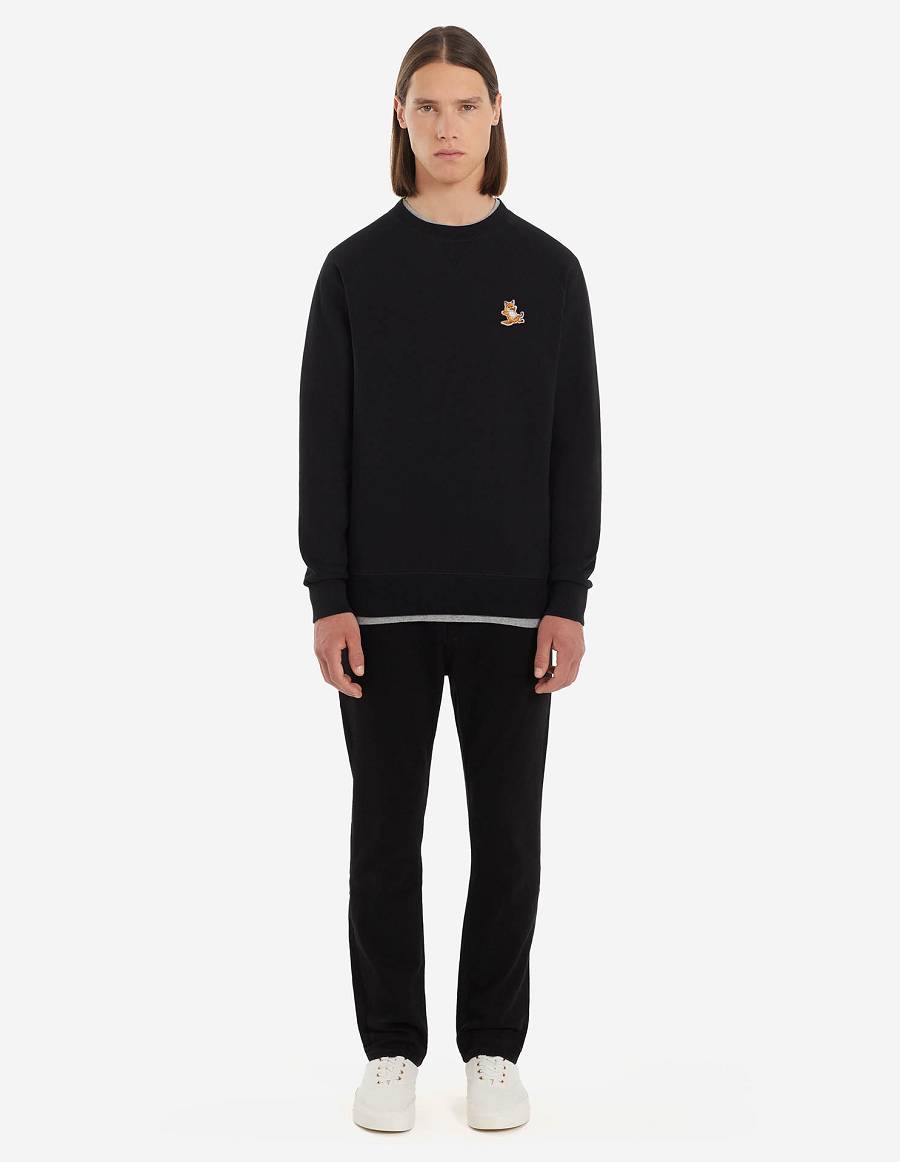 Black Men's Maison Kitsune Chillax Fox Patch Classic Sweatshirts | AU-W0803