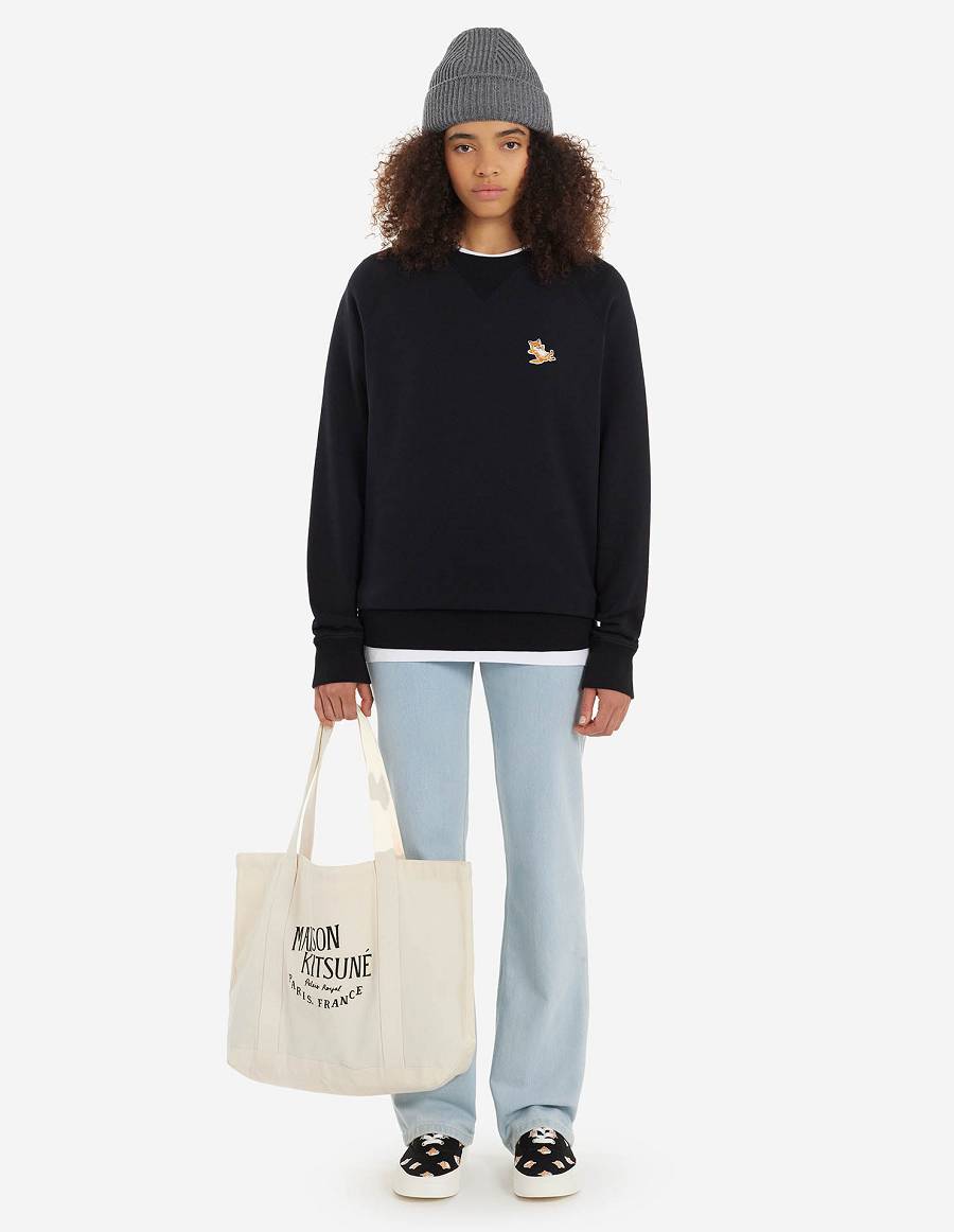 Black Men's Maison Kitsune Chillax Fox Patch Classic Sweatshirts | AU-W0803