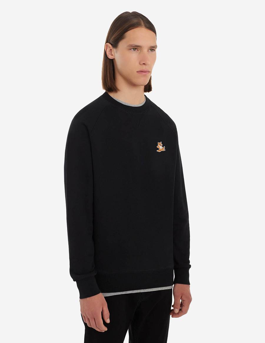 Black Men's Maison Kitsune Chillax Fox Patch Classic Sweatshirts | AU-W0803