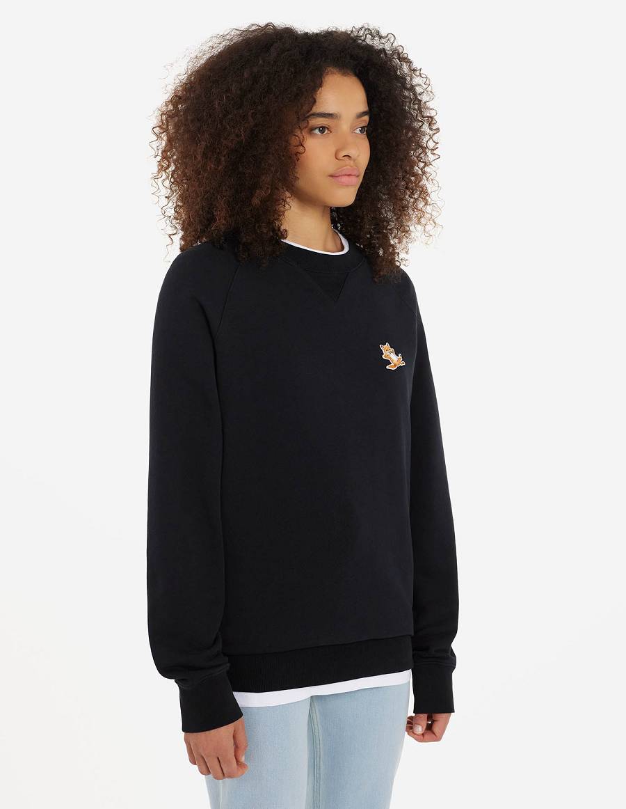 Black Men's Maison Kitsune Chillax Fox Patch Classic Sweatshirts | AU-W0803