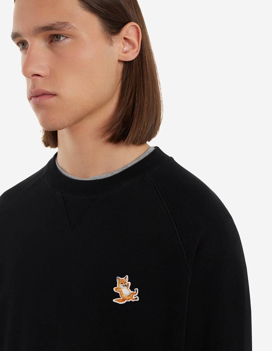 Black Men's Maison Kitsune Chillax Fox Patch Classic Sweatshirts | AU-W0803