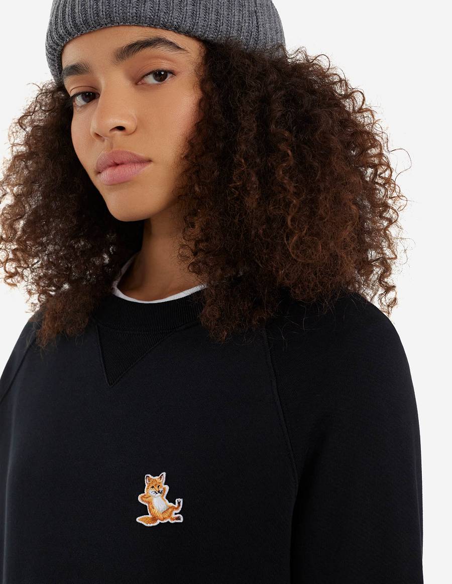 Black Men's Maison Kitsune Chillax Fox Patch Classic Sweatshirts | AU-W0803