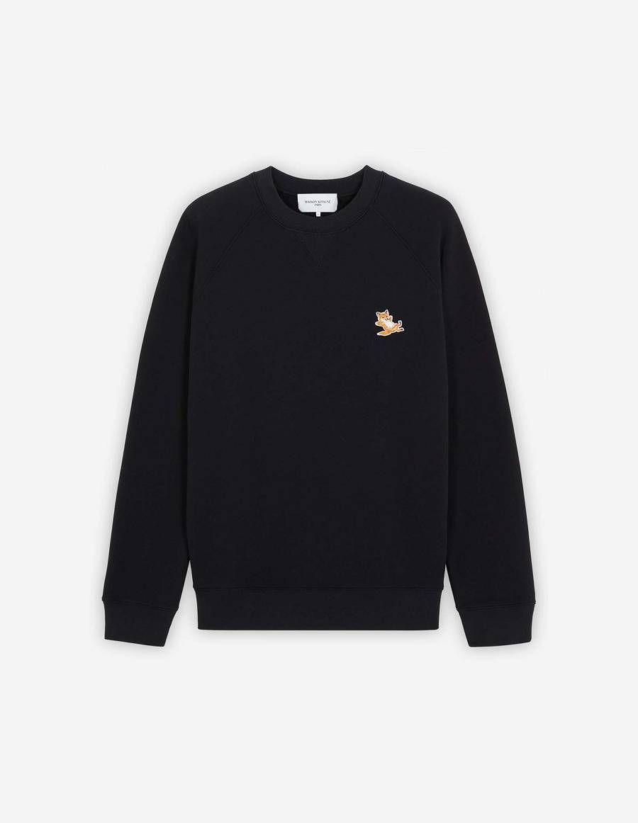 Black Men\'s Maison Kitsune Chillax Fox Patch Classic Sweatshirts | AU-W0803