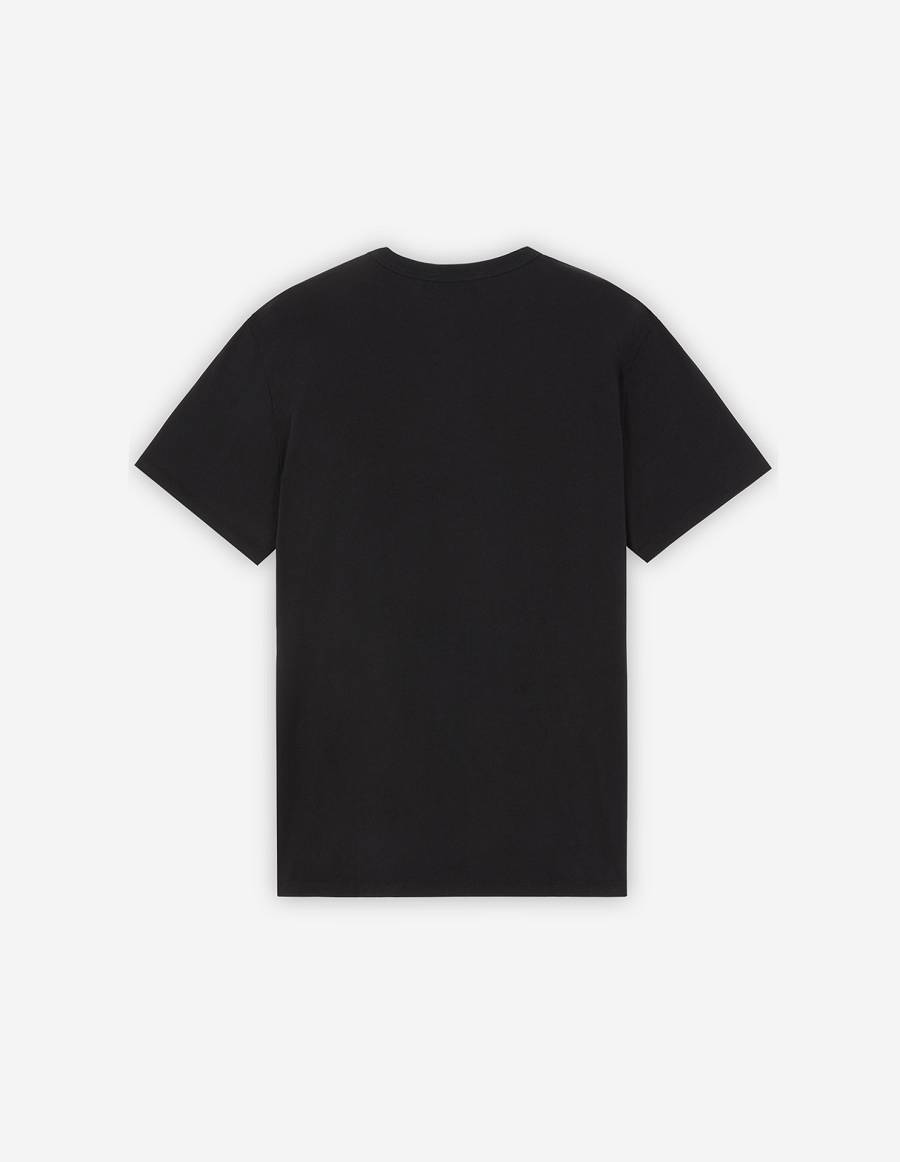 Black Men's Maison Kitsune Chillax Fox Patch Classic T Shirts | AU-X0841