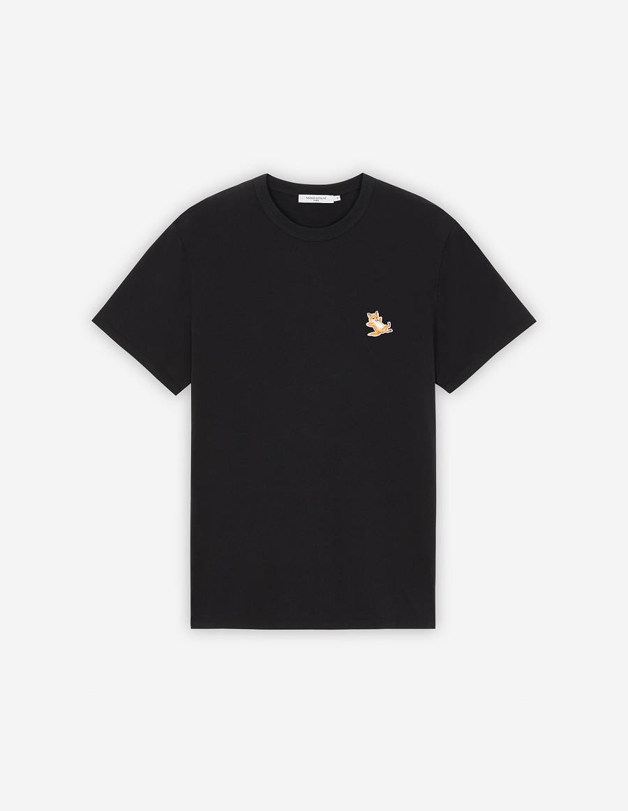 Black Men\'s Maison Kitsune Chillax Fox Patch Classic T Shirts | AU-X0841