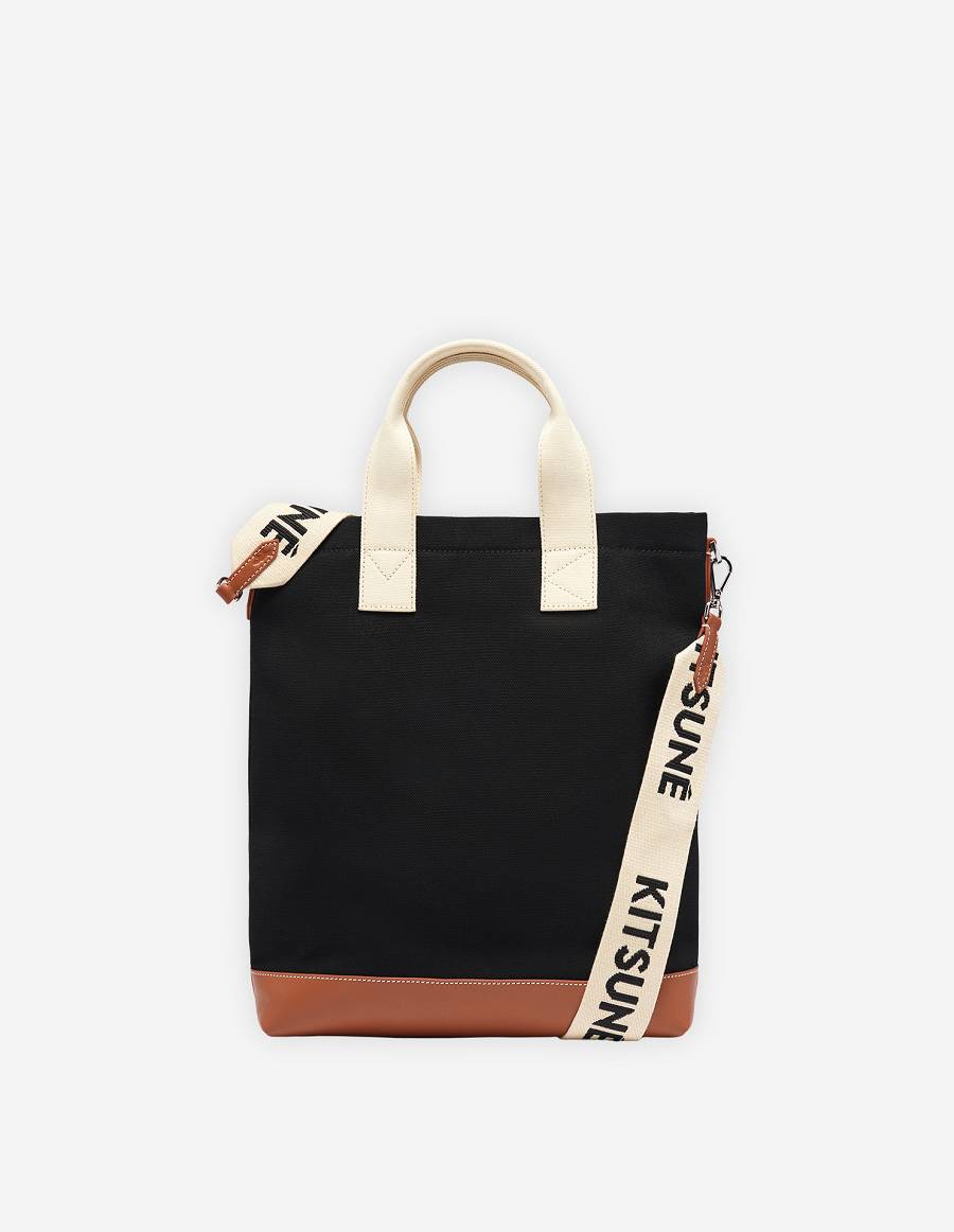 Black Men's Maison Kitsune Contour Fox N/S Tote Bags | AU-H0366