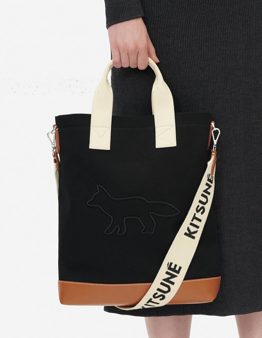 Black Men's Maison Kitsune Contour Fox N/S Tote Bags | AU-H0366