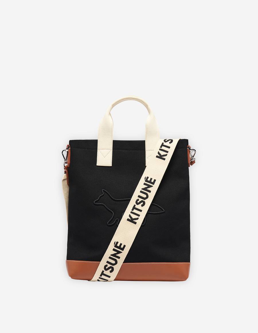 Black Men\'s Maison Kitsune Contour Fox N/S Tote Bags | AU-H0366