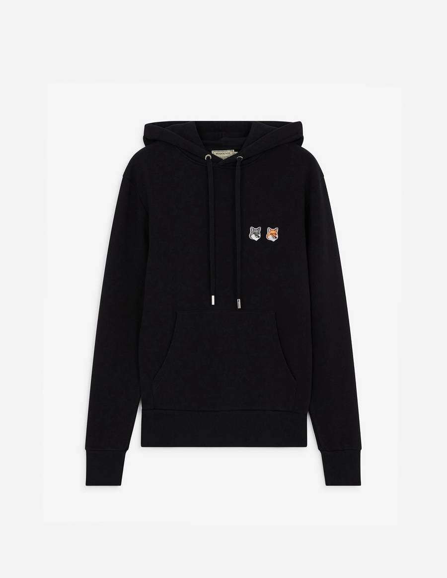 Black Men\'s Maison Kitsune Double Fox Head Patch Hoodies | AU-G0771