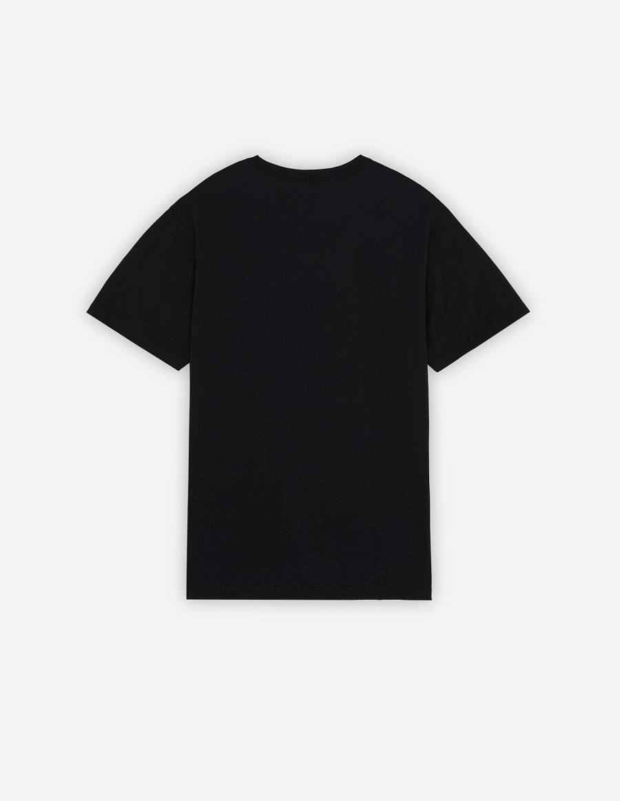 Black Men's Maison Kitsune Double Monochrome Fox Head Patch Classic T Shirts | AU-K0476