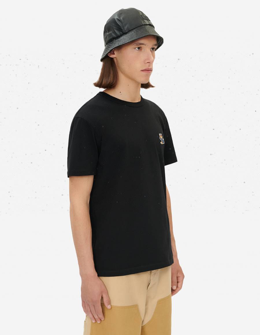 Black Men's Maison Kitsune Dressed Fox Patch Classic T Shirts | AU-V0636