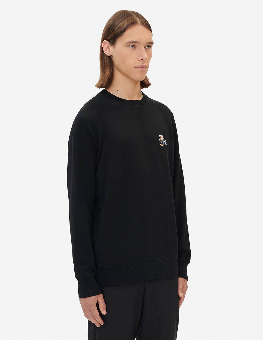 Black Men's Maison Kitsune Dressed Fox Patch Classic Sweatshirts | AU-W0M36