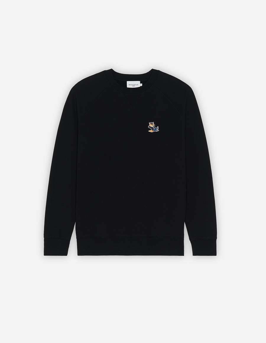 Black Men\'s Maison Kitsune Dressed Fox Patch Classic Sweatshirts | AU-W0M36