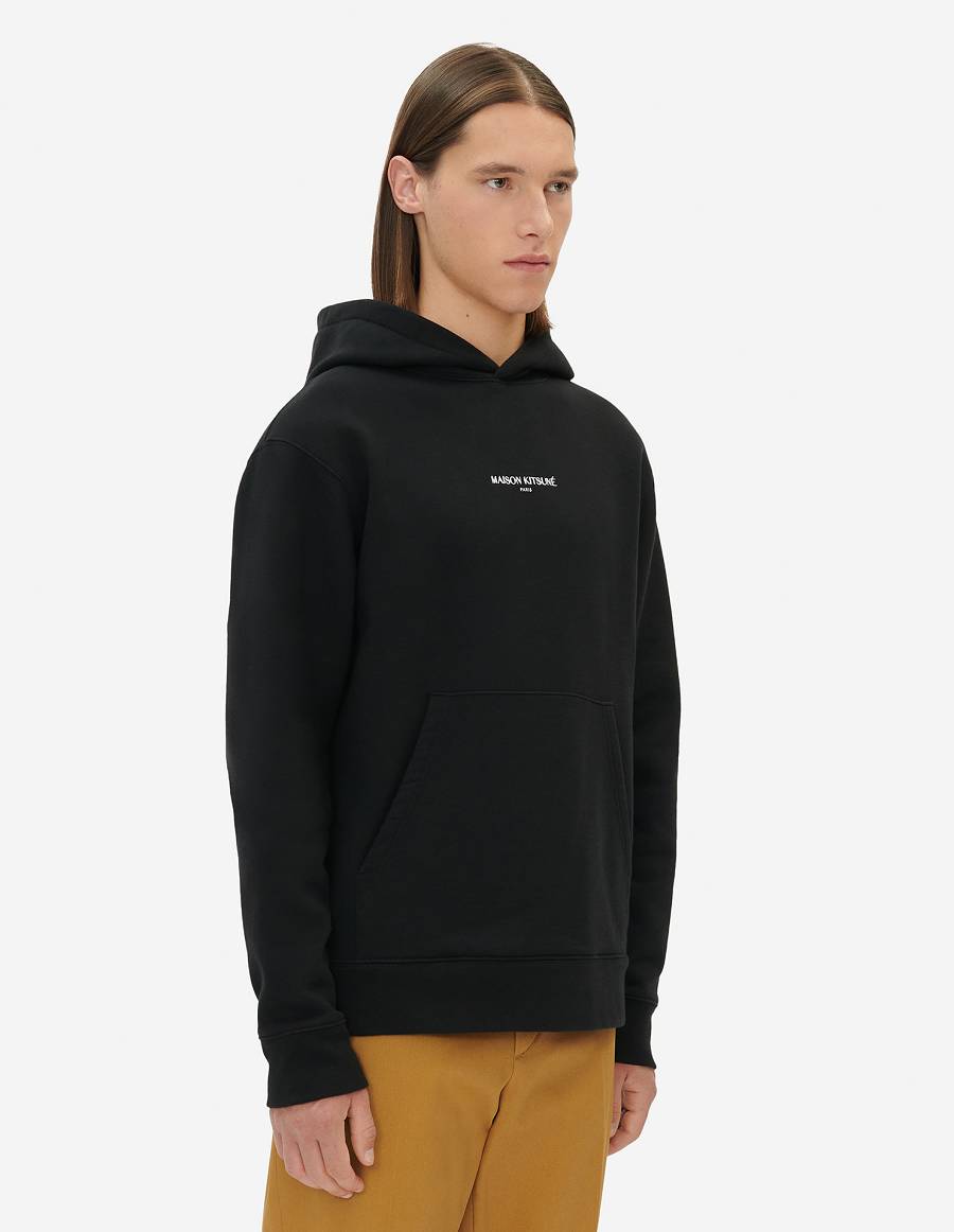 Black Men's Maison Kitsune Embroidered Cordless Hoodies | AU-B0229