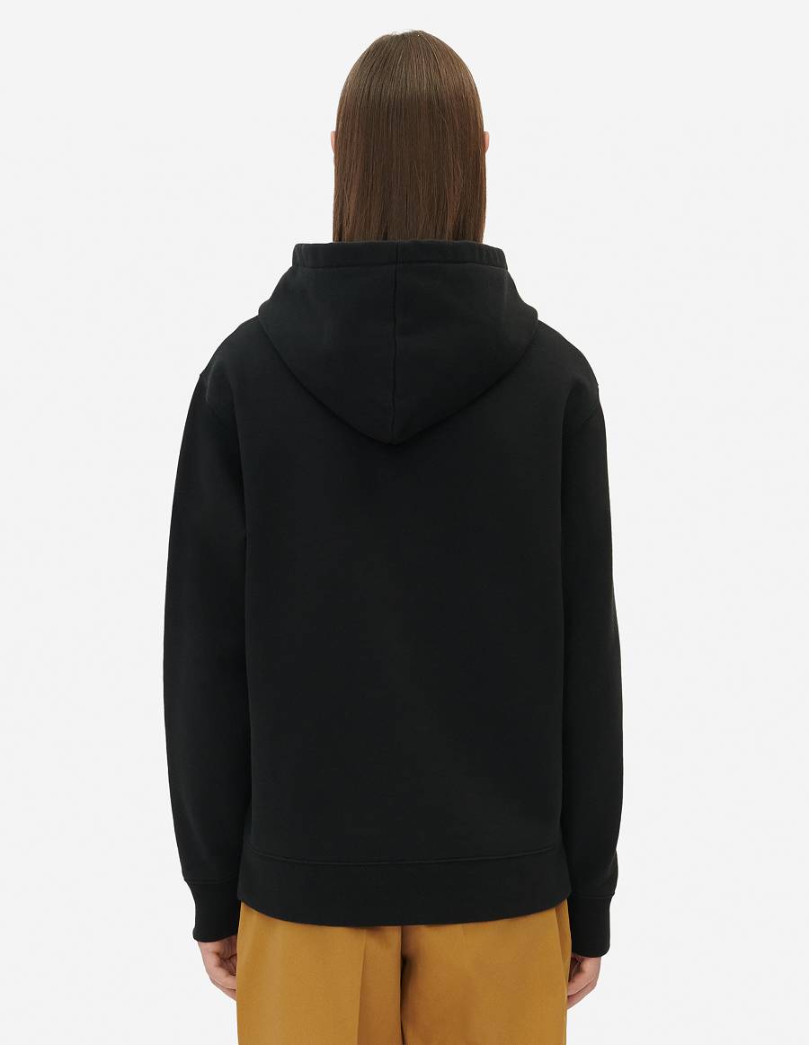 Black Men's Maison Kitsune Embroidered Cordless Hoodies | AU-B0229